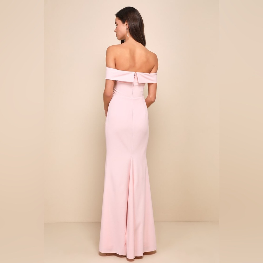 Lulus-Elegant Perception Light Pink Off-the-Shoulder Bow Maxi Dress - Picture 2 of 4